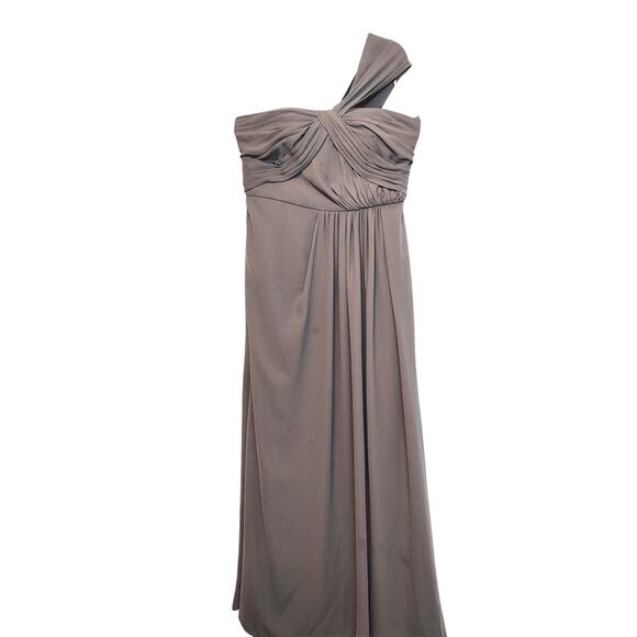 White by Vera Wang Gray One Shoulder Ruched Cross Over Maxi Bridesmaid Dress - Picture 1 of 14
